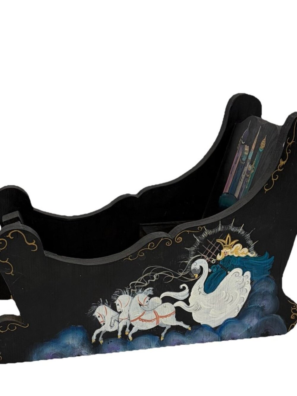 Russian Troyka Winter Snow Queen Wood Sled Vintage Hand Painted Folk Art Decor - Picture 8 of 15
